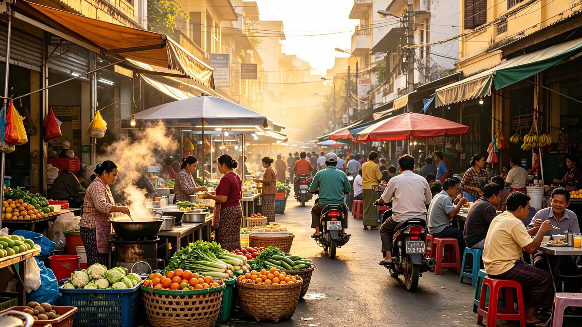 ရန်ကုန်မြို့လမ်းဘေးတွင် နေ့စဉ်ဘဝ - ဈေးရောင်းခြင်း၊ လက်ဖက်ဆိုင်များနှင့် လမ်းသွားလမ်းလာများ